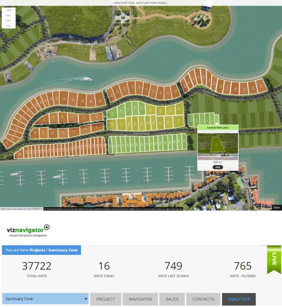 Interactive Land Sales Map for Sanctuary Cove 38000 views